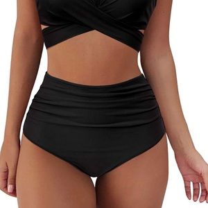 Amazon Black High-Waisted Ruched Bikini Bottom - Size XL